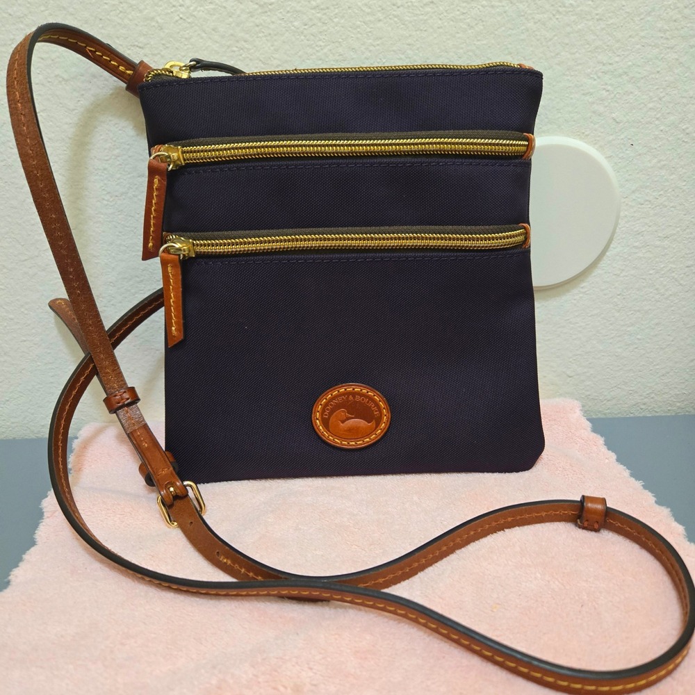 Dooney & Bourke Crossbody Bag Womens Small Triple Zip Purple Nylon Leather purse